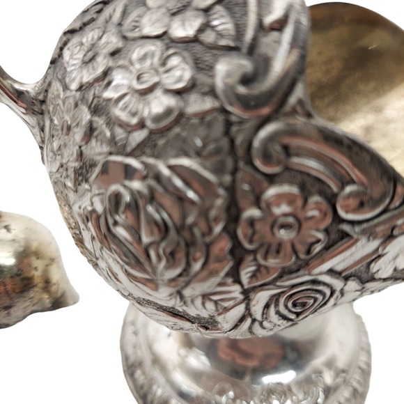 Silverplate Sugar Scuttle w/Cube Scoop Ornate Elegant Roses Silverplate VTG - Picture 5 of 16